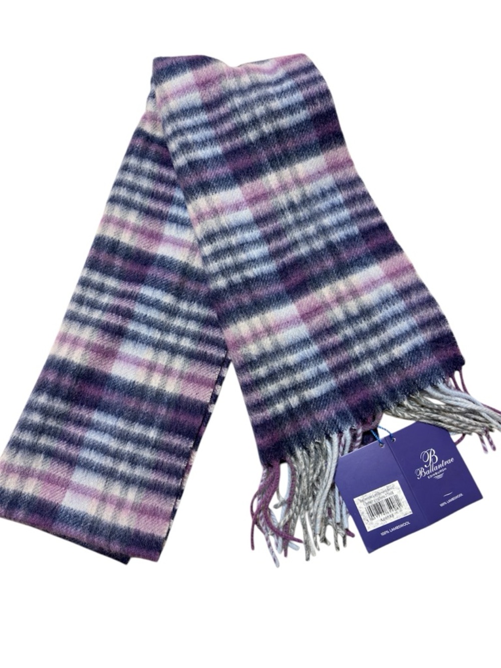 Ballantrae Edinburgh Lambswool Scarf Purple Tartan Plaid Scottish Fringe NWT